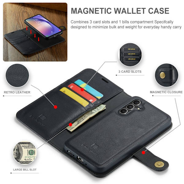 DG.MING 2-in-1 Magnet Wallet Samsung Galaxy A54 Black