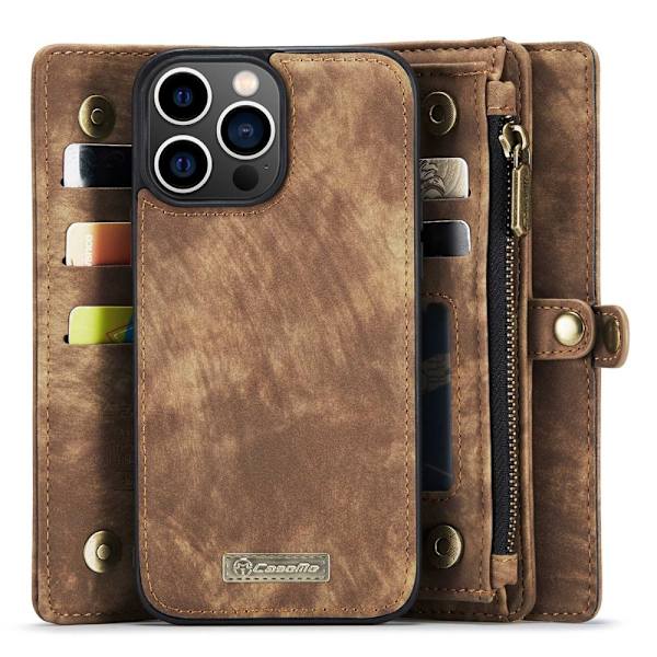 CaseMe Multi-Slot 2 i 1 Plånboksfodral iPhone 14 Pro Brun