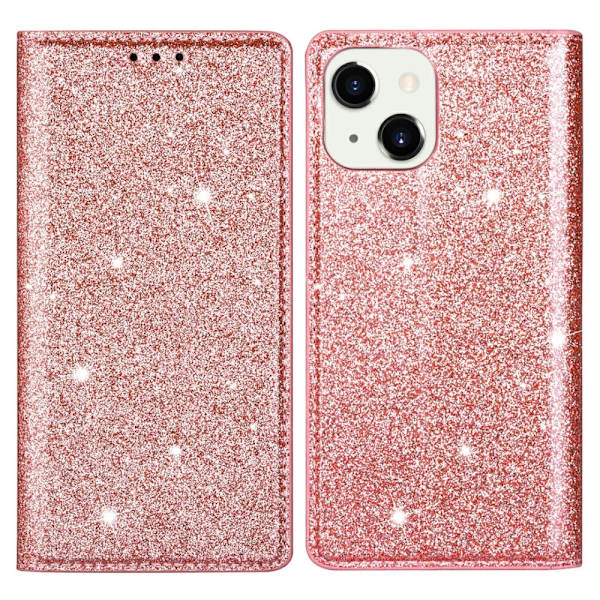Kimalteleva lompakkokotelo iPhone 13 - ruusukulta