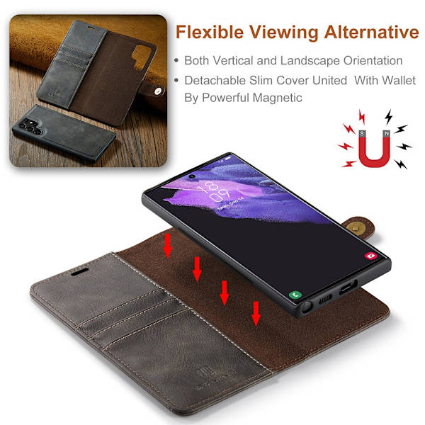 DG.MING 2-in-1 Magnet Wallet Samsung Galaxy S22 Ultra Brown