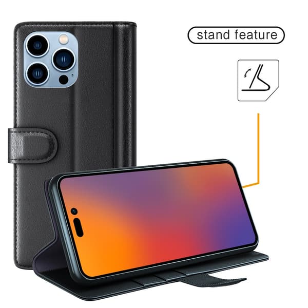 Äkta Läderfodral iPhone 14 Pro Max Svart