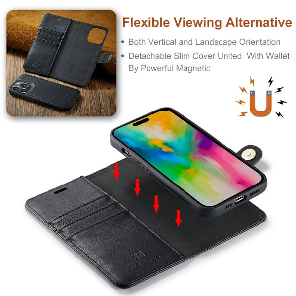 DG.MING 2-i-1 Magnet Pung iPhone 16 Pro Sort