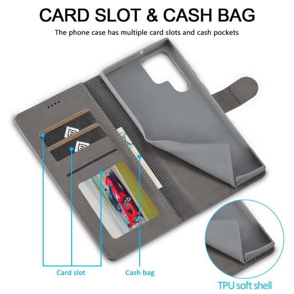 LC.IMEEKE Plånboksfodral Samsung Galaxy S22 Ultra Grå