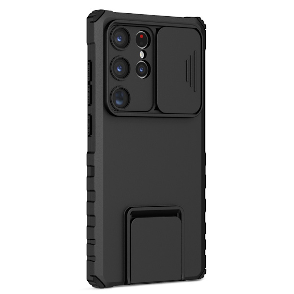 Kickstand Cover Samsung Galaxy S24 Ultra Kamerabeskyttelse Sort