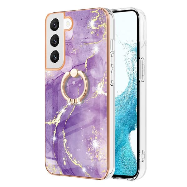 Etui med Ringholder til Samsung Galaxy S23 Plus Lilla Marmor