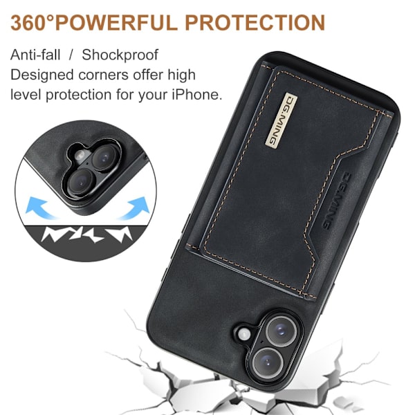 DG.MING 2 in 1 Magnetic Card Slot Case iPhone 16 Plus Black