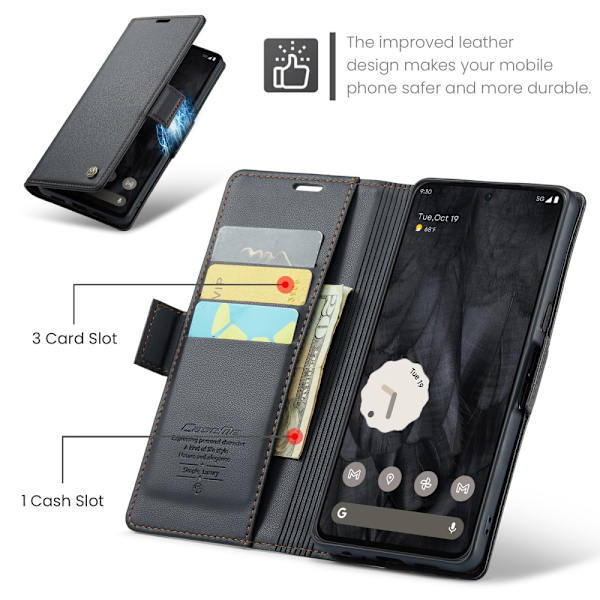 CaseMe Slim Lompakkokotelo RFID-suojalla Google Pixel 8 Pro Musta