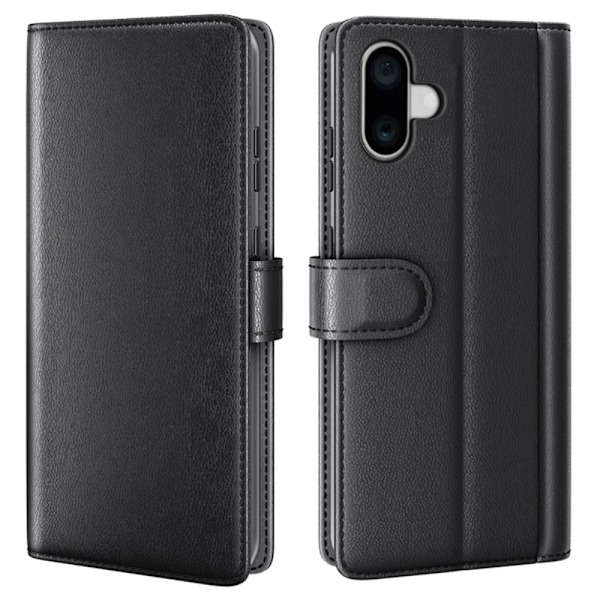 Ægte læder etui iPhone 16 Plus Sort