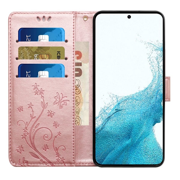 Läderfodral Fjärilar Samsung Galaxy S23 Roséguld