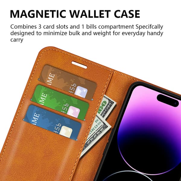 iPhone 15 Pro Wallet Läder Cognac