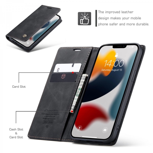 CaseMe Slim Plånboksfodral iPhone 13 Pro Svart