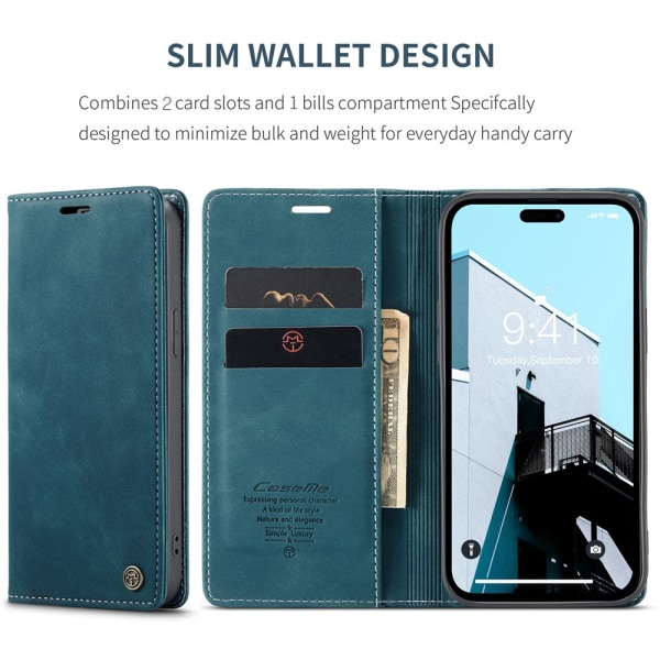 CaseMe Slim Wallet -kotelo iPhone 15 Pro Max Blue