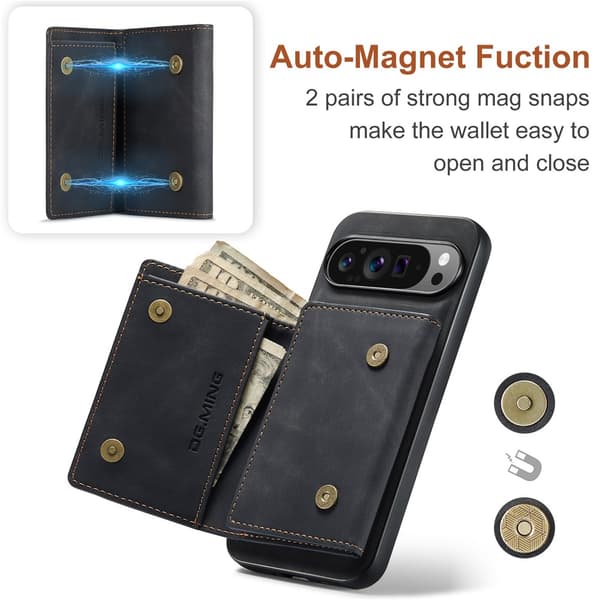 DG.MING Magneettikorttipaikkakotelo Google Pixel 10 Pro XL Musta