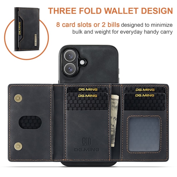 DG.MING 2 i 1 Magnetisk Kortlomme Etui iPhone 16 Plus Sort