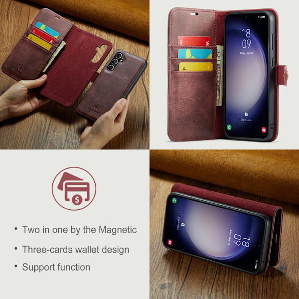 DG.MING 2-in-1 Magnet Plånbok Samsung Galaxy A15 Punainen