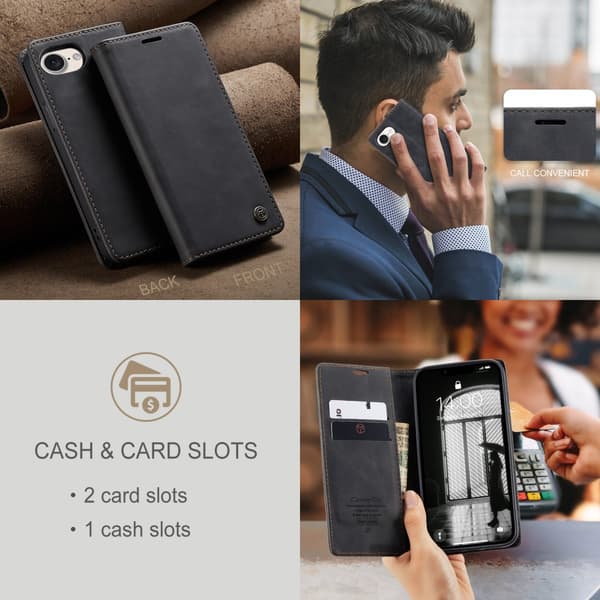 CaseMe Slim Plånboksfodral iPhone 16e Svart