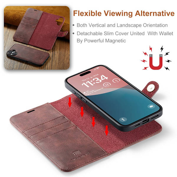 DG.MING 2-in-1 Magnet Wallet iPhone 16 Red