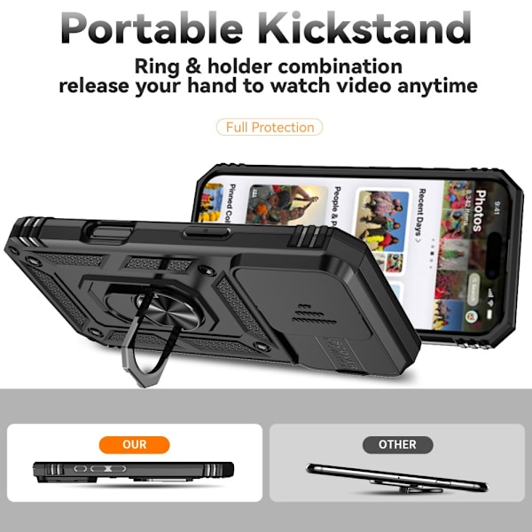 Hybridskal iPhone 16 Pro Ring + Kamerabeskyttelse Sort