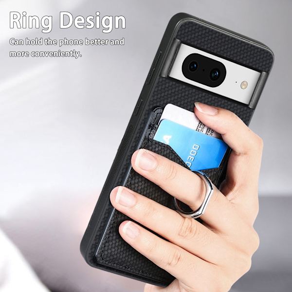 Skal Google Pixel 8 Kortfack + Ring Kolfibertextur