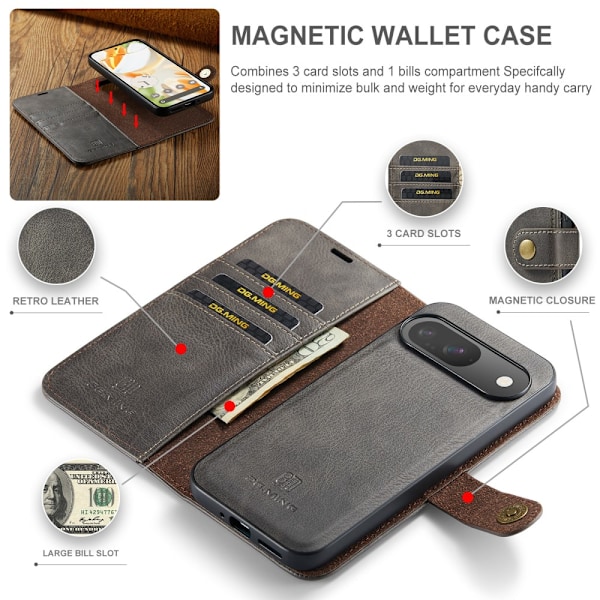 DG.MING 2-in-1 Magnet Wallet Google Pixel 9 Brown
