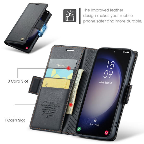 CaseMe Slim Plånboksfodral RFID-skydd Samsung Galaxy S24 Svart
