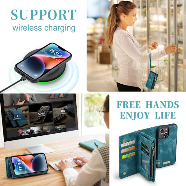 CaseMe Multi-Slot 2 i 1 Plånboksfodral iPhone 15 Sininen