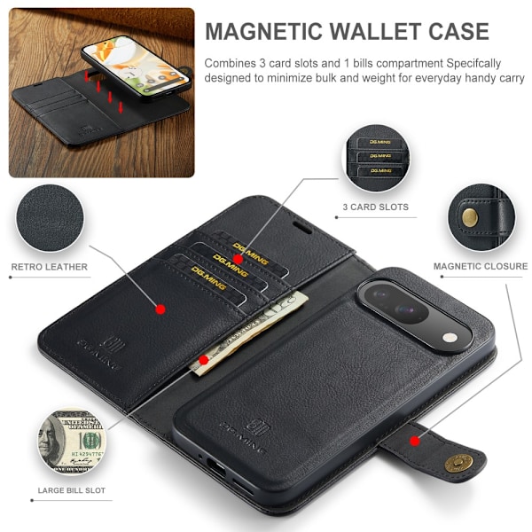 DG.MING 2-i-1 Magnetpung Google Pixel 9 Sort