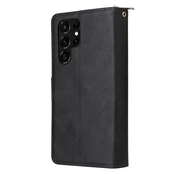 Magnetisk pung med lynlås i sort læder til Samsung Galaxy S23 Ultra