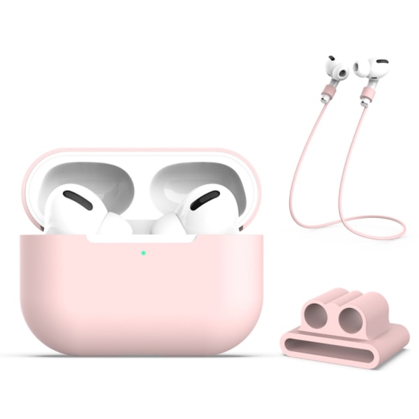 Silikonikuori, jossa kuulokehihna ja pidike AirPods Pro Pink