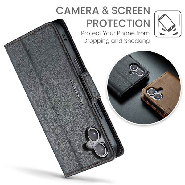 CaseMe Slim Plånboksfodral RFID-skydd iPhone 16 Svart