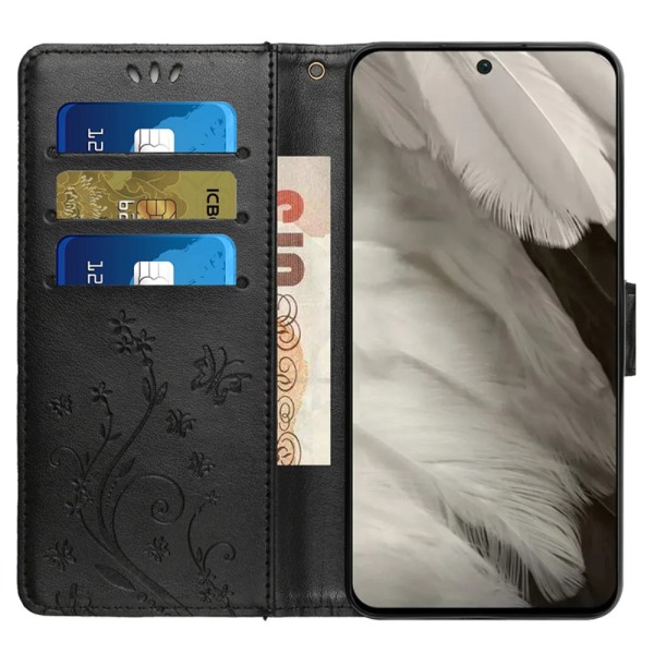 Perhoskuvioitu nahkakotelo Google Pixel 8:lle, musta