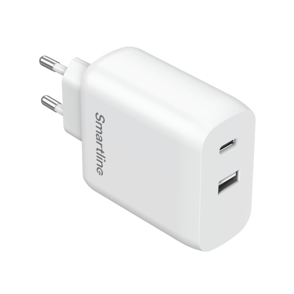 Smartline GaN 65W Pikalaturi Dual USB-C+A Valkoinen