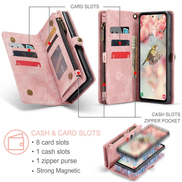 CaseMe Multi-Slot 2 i 1 Pungetui Samsung Galaxy A55 Rosa