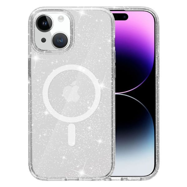 Kimalteleva MagSafe-kuori iPhone 15:lle, läpinäkyvä