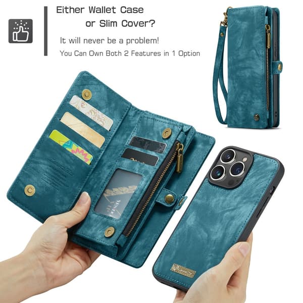 CaseMe Multi-Slot 2 i 1 Plånboksfodral iPhone 16 Pro Max Sininen