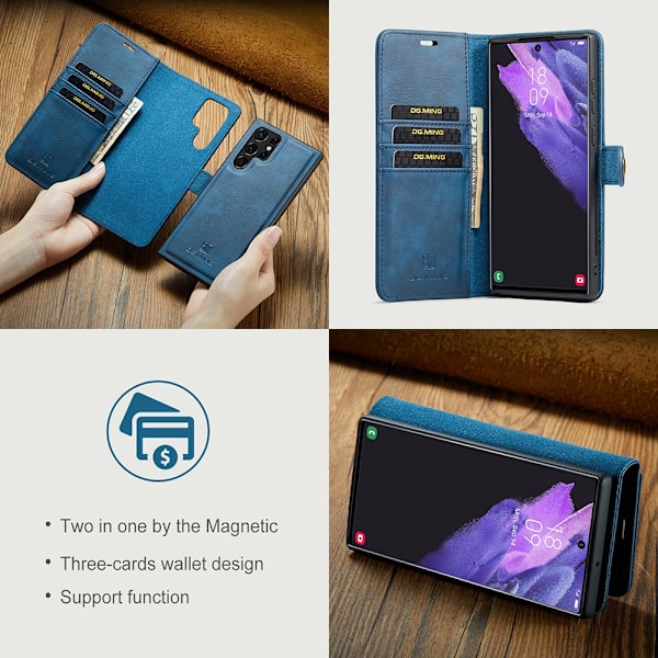 DG.MING 2-in-1 Magnet Wallet Samsung Galaxy S22 Ultra Blue