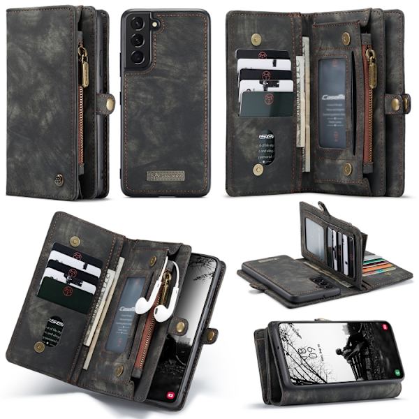 CaseMe Multi-Slot 2 i 1 Plånboksfodral Galaxy S22 Plus Svart