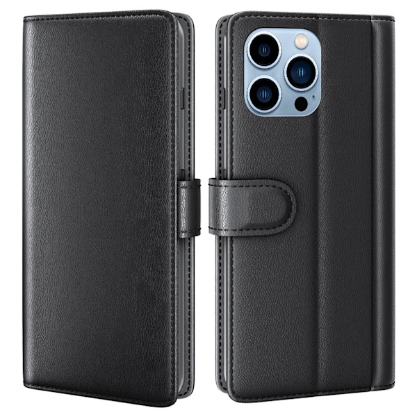 Ægte læder etui iPhone 14 Pro Sort