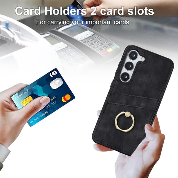 Samsung Galaxy S24 Etui Med Kortlomme Og Ringholder Sort