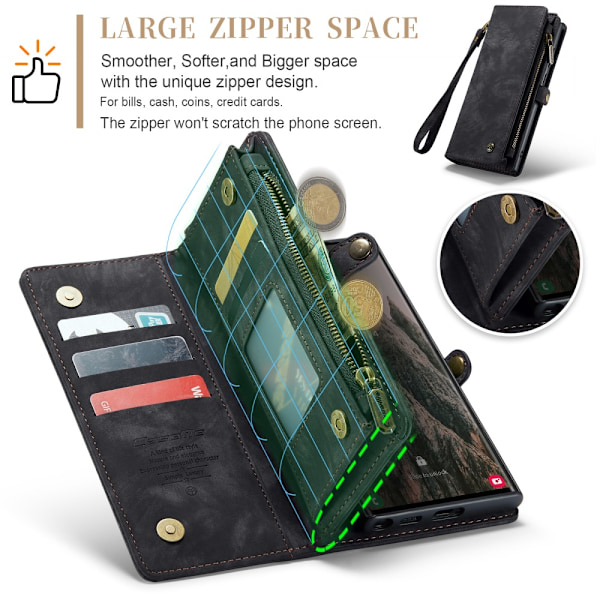 CaseMe Multi-Slot 2-in-1 Lompakko Kotelo Galaxy S25 Ultra Musta