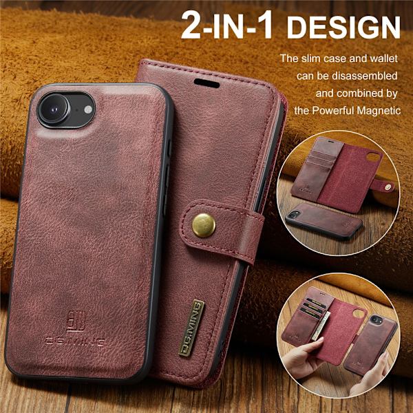 DG.MING 2-i-1 Magnet Wallet iPhone 16e Rød