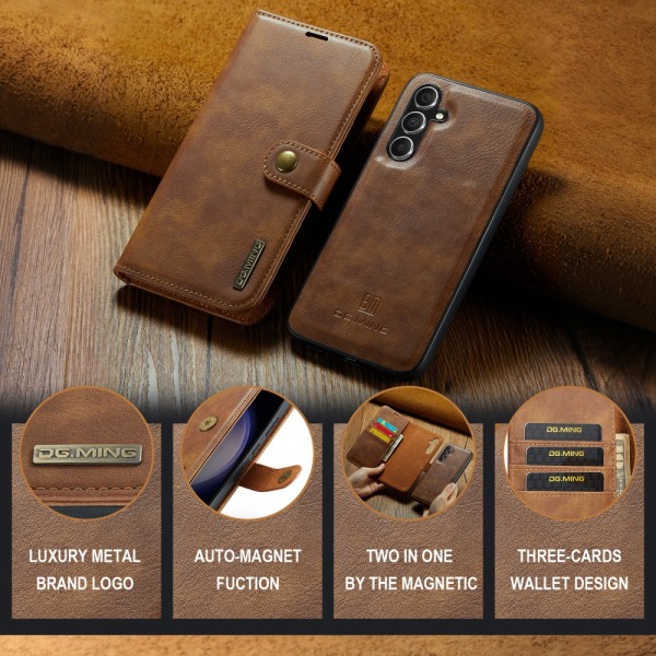 DG.MING 2-in-1 Magnet Wallet Samsung Galaxy S23 FE Cognac