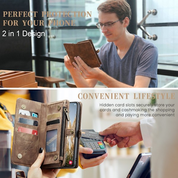 CaseMe Multi-Slot 2-in-1 Lompakko Kotelo Galaxy S25 Plus Ruskea