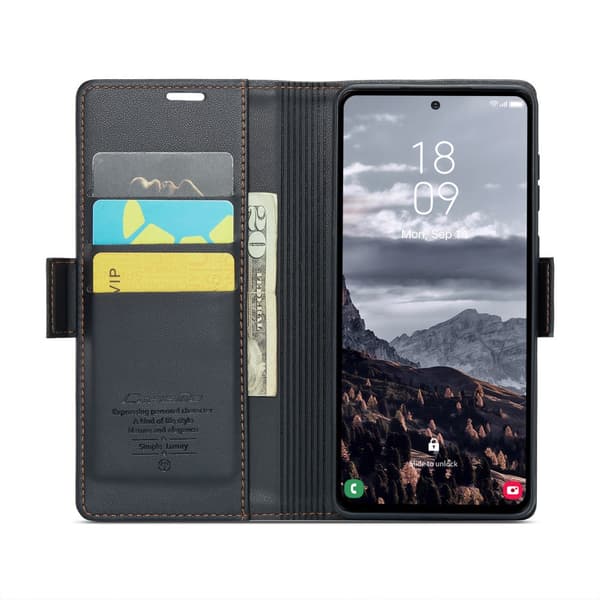 CaseMe Slim Plånboksfodral RFID-skydd Samsung Galaxy S24 FE Svar
