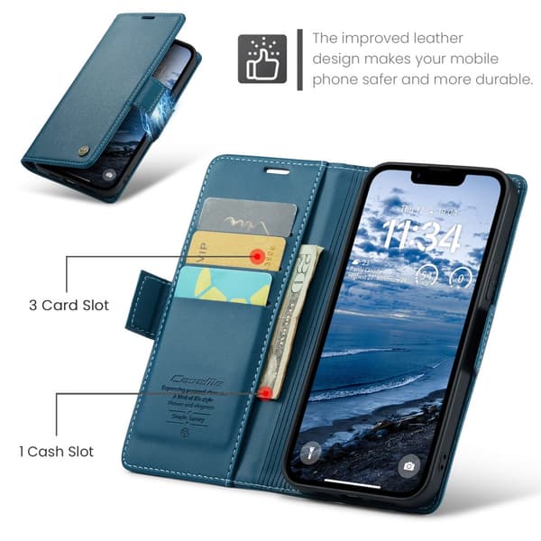 CaseMe Slim Plånboksfodral RFID-skydd iPhone 16e Blå