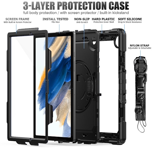 Samsung Galaxy Tab A8 10.5 Stødsikkert Hybridcover Sort