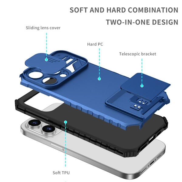 Kickstand Skal iPhone 14 Pro Kameraskydd Blå
