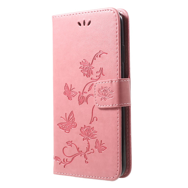 Läderfodral Fjärilar iPhone XR Rosa