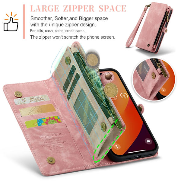 CaseMe Multi-Slot 2 i 1 Pungetui iPhone 16 Pro Rosa