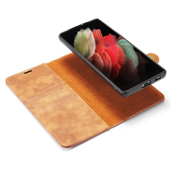 DG.MING 2-in-1 Magnet Plånbok Samsung Galaxy S21 Ultra Cognac